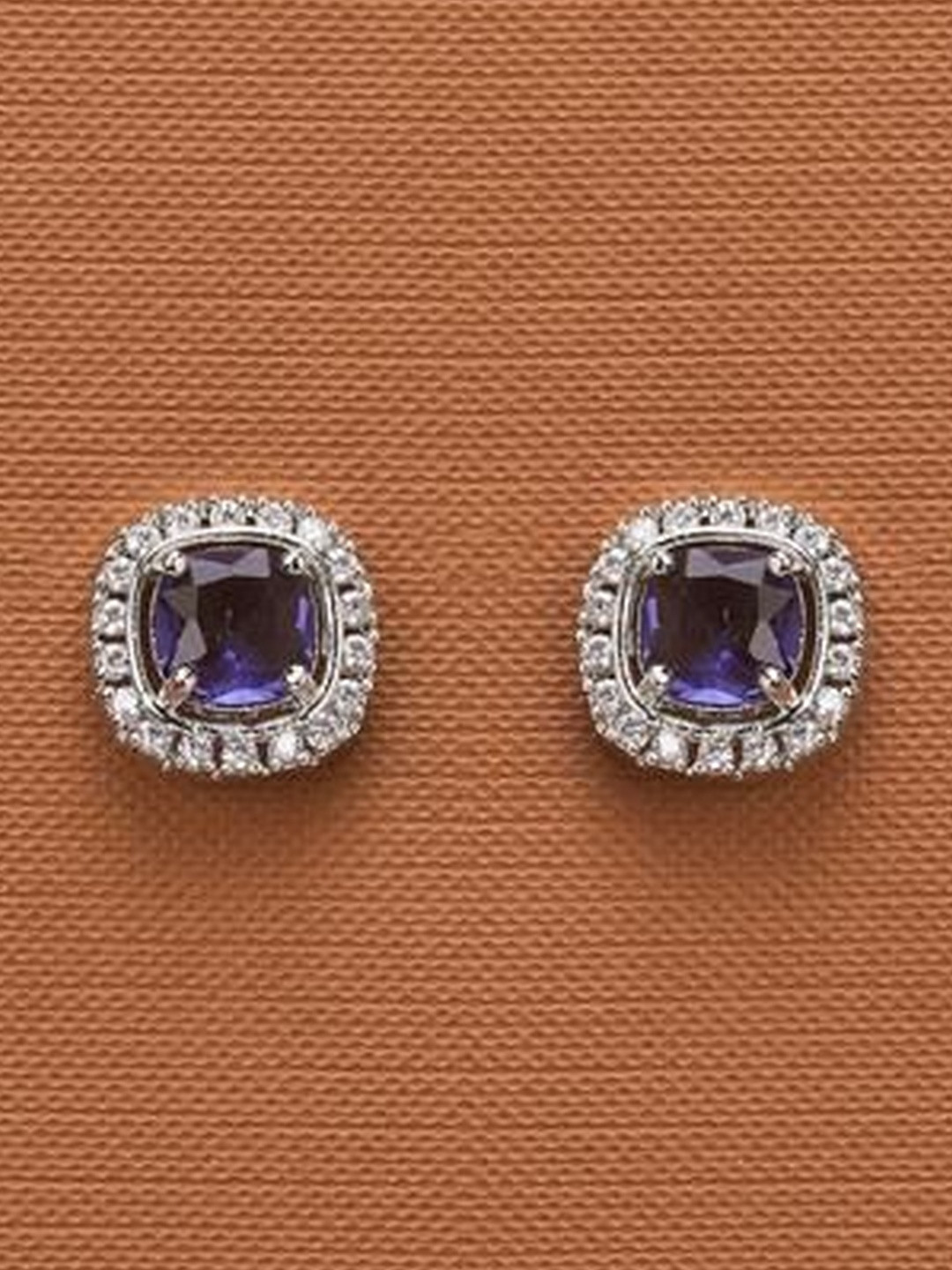 MODE & MINIMAL Rhodium-Plated Cubic Zirconia Studded And Beaded Square Shaped Studs