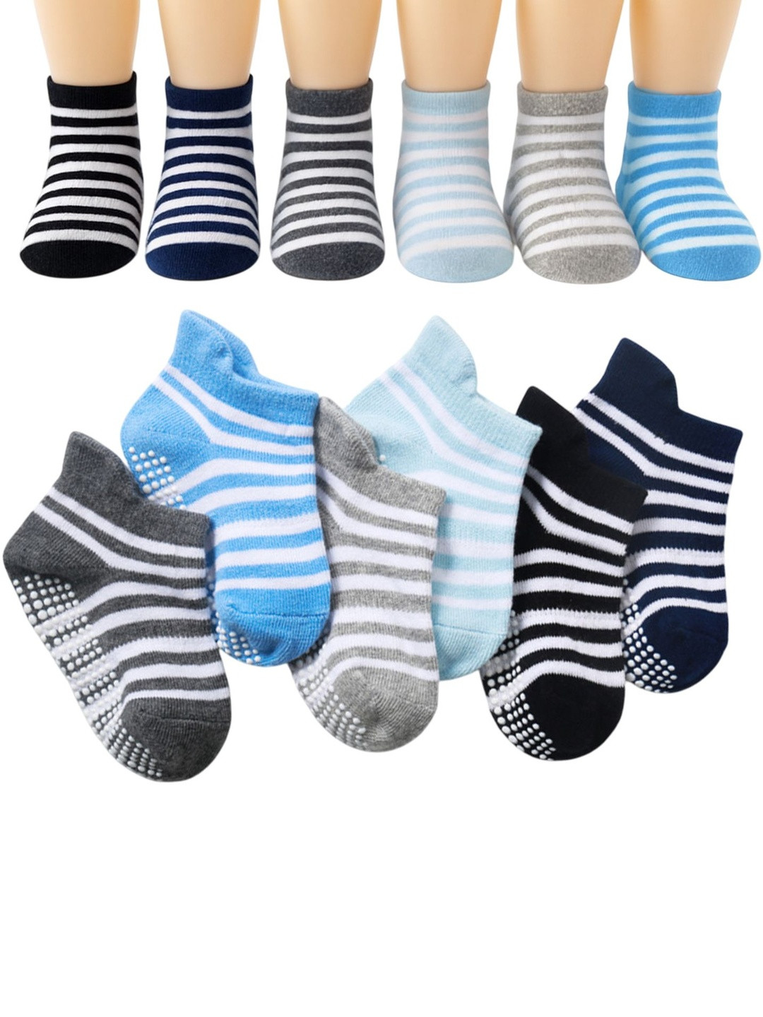 MOMISY Kids Pack Of 6 Striped Pure Cotton Ankle-Length Socks