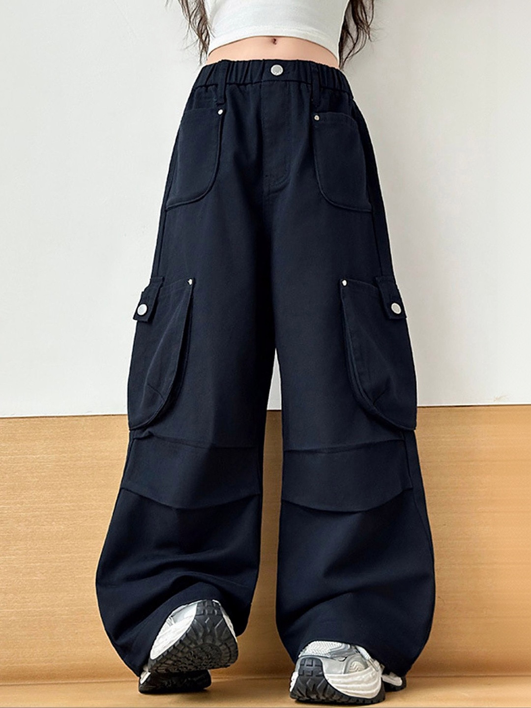 LULU & SKY Girls Solid Cargo Pants