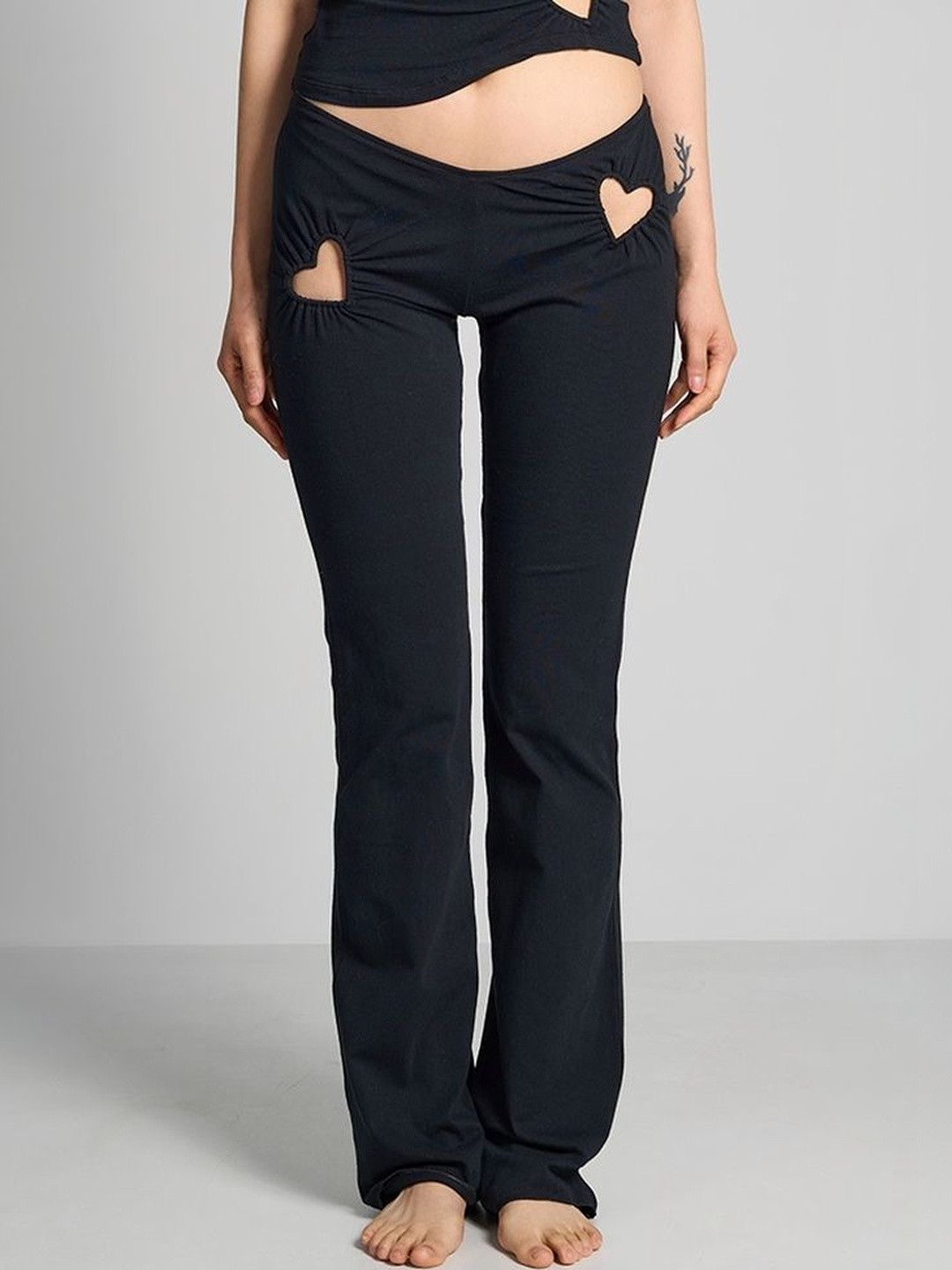 LULU & SKY Women Solid Flared Mid-Rise Heart Cut-out Lounge Pants