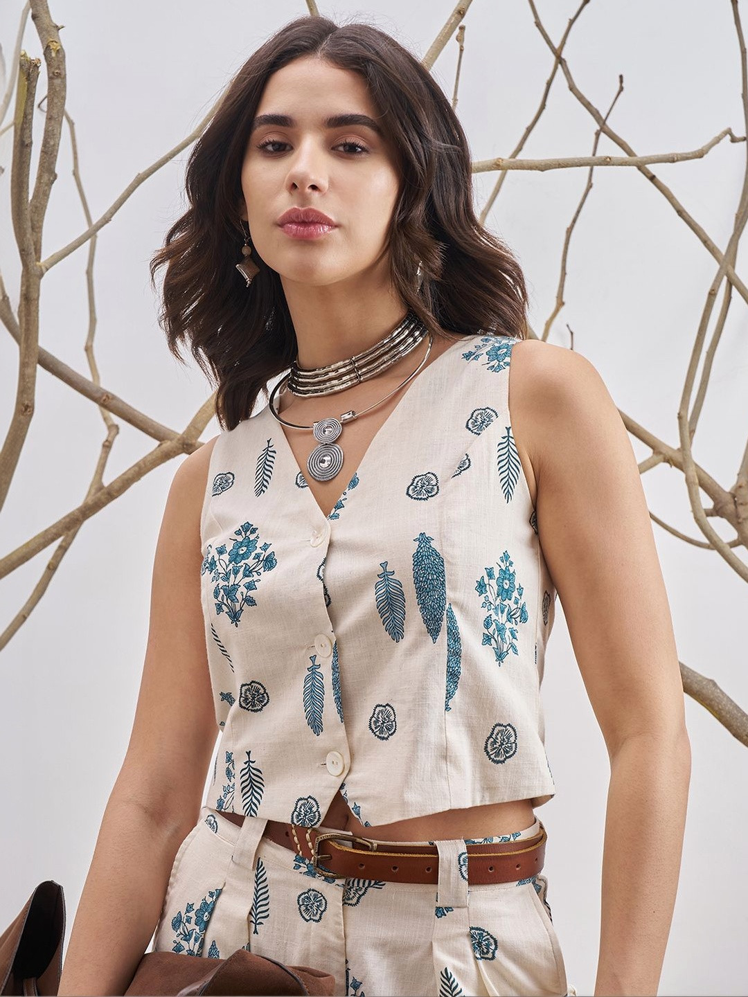 Vara By Vishudh Print Ethnic Cotton Crop Top