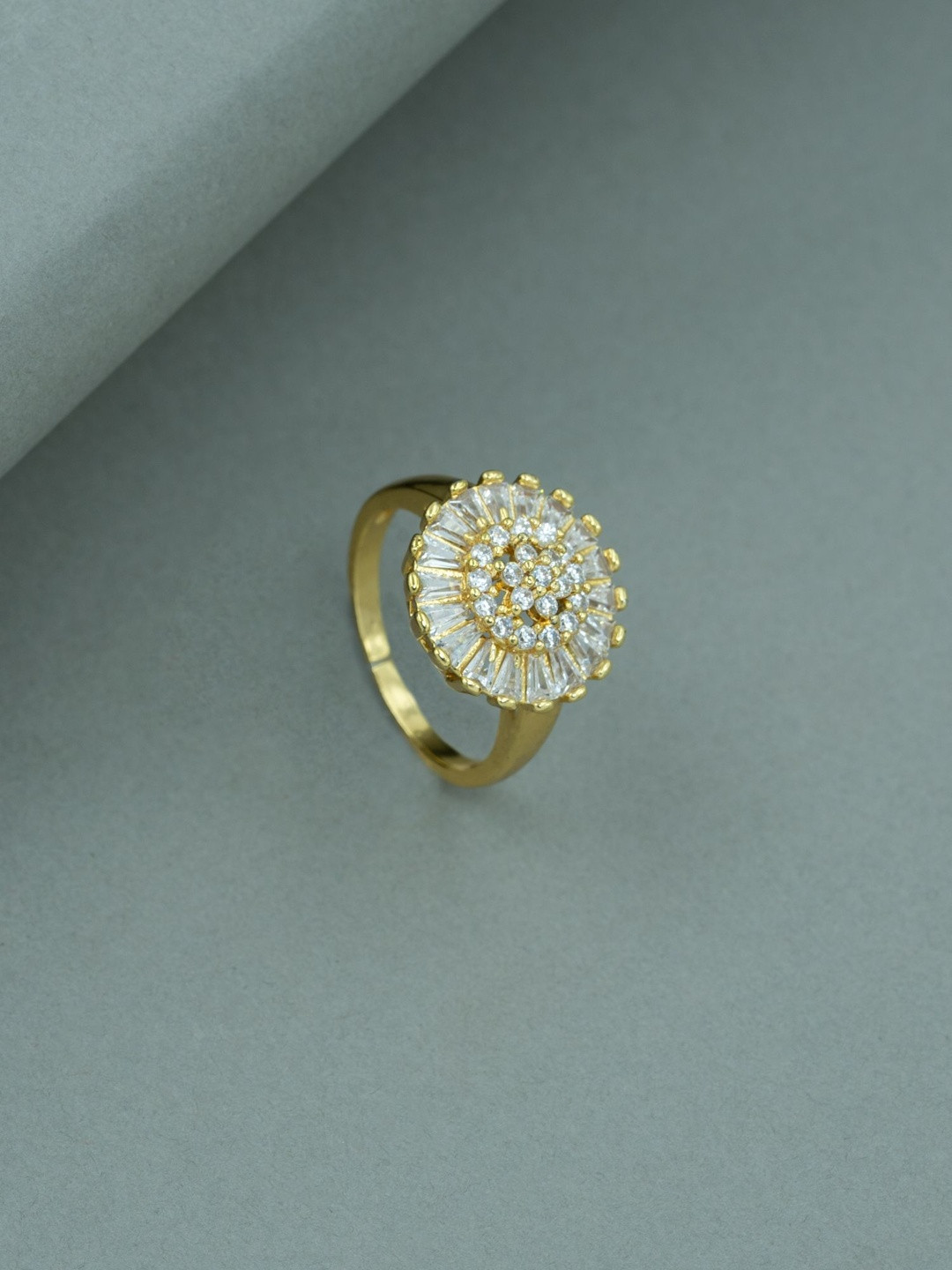 ARTKLIM Gold-Plated Stones Studded Radiant Dome Anti-Tarnish Adjustable Finger Ring
