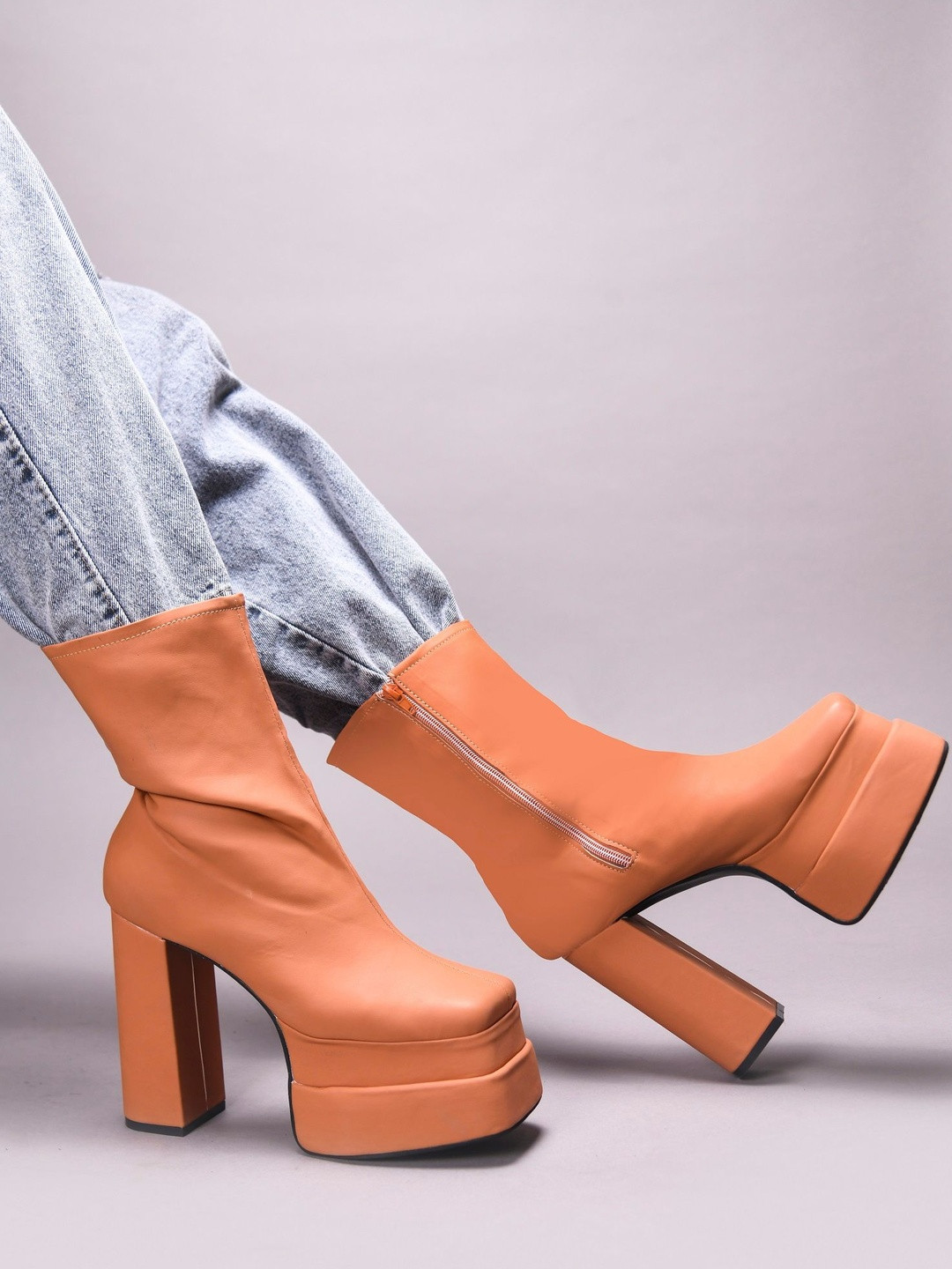 TRYME Women Block-Heeled Slouchy Boots