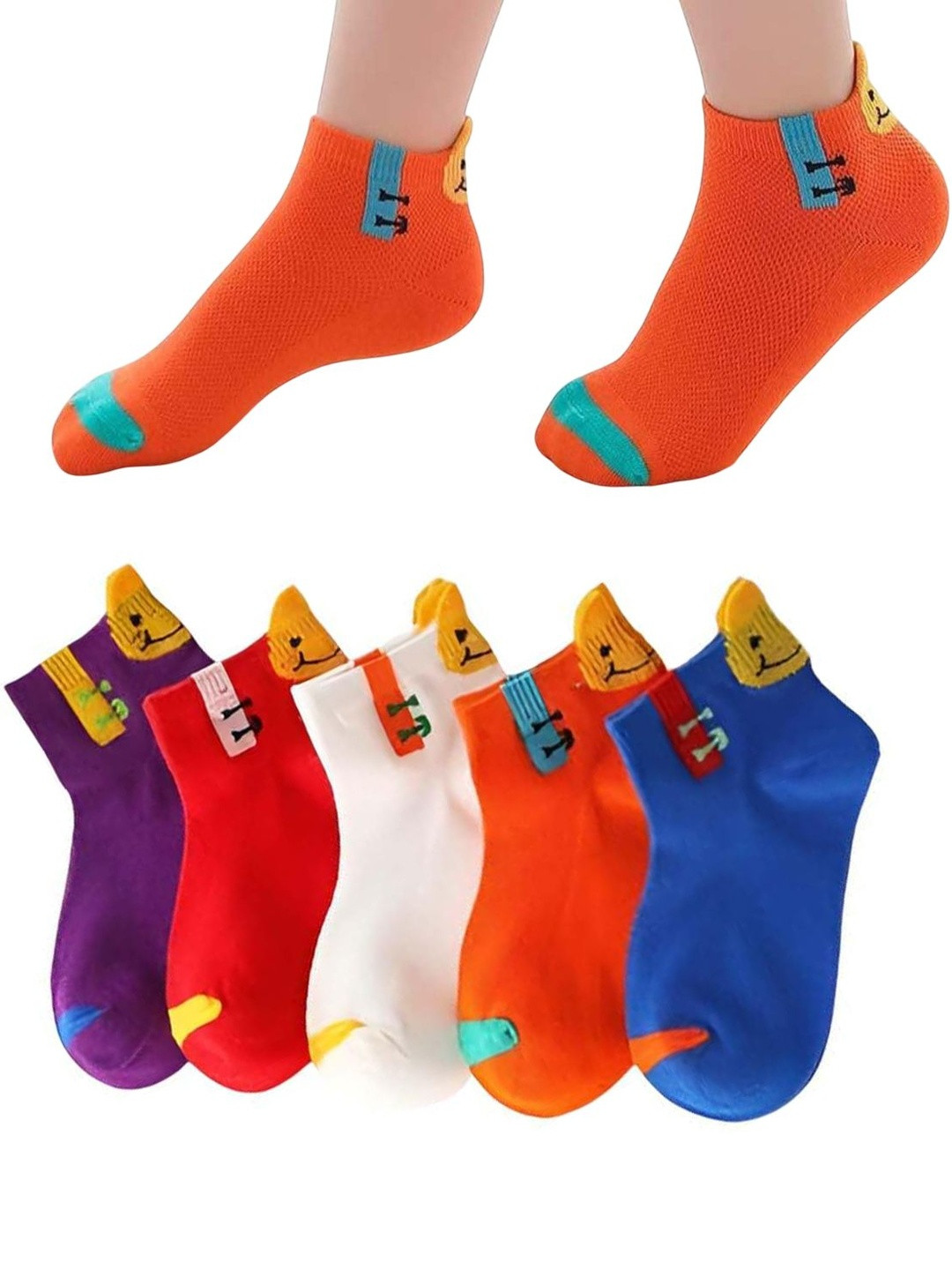 MOMISY Kids Pack Of 5 Cotton Antibacterial Ankle-Length Socks