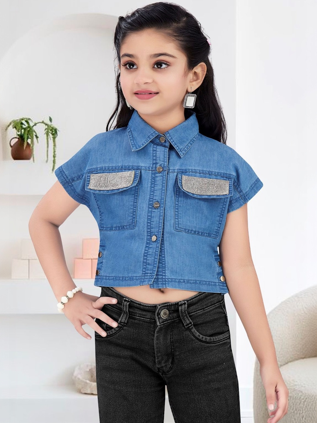 Lei-Chie Cotton Shirt Style Half Sleeves Top