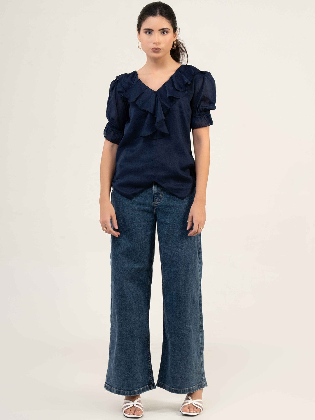 Urban Sundari Puff Sleeve Ruffles Georgette Top