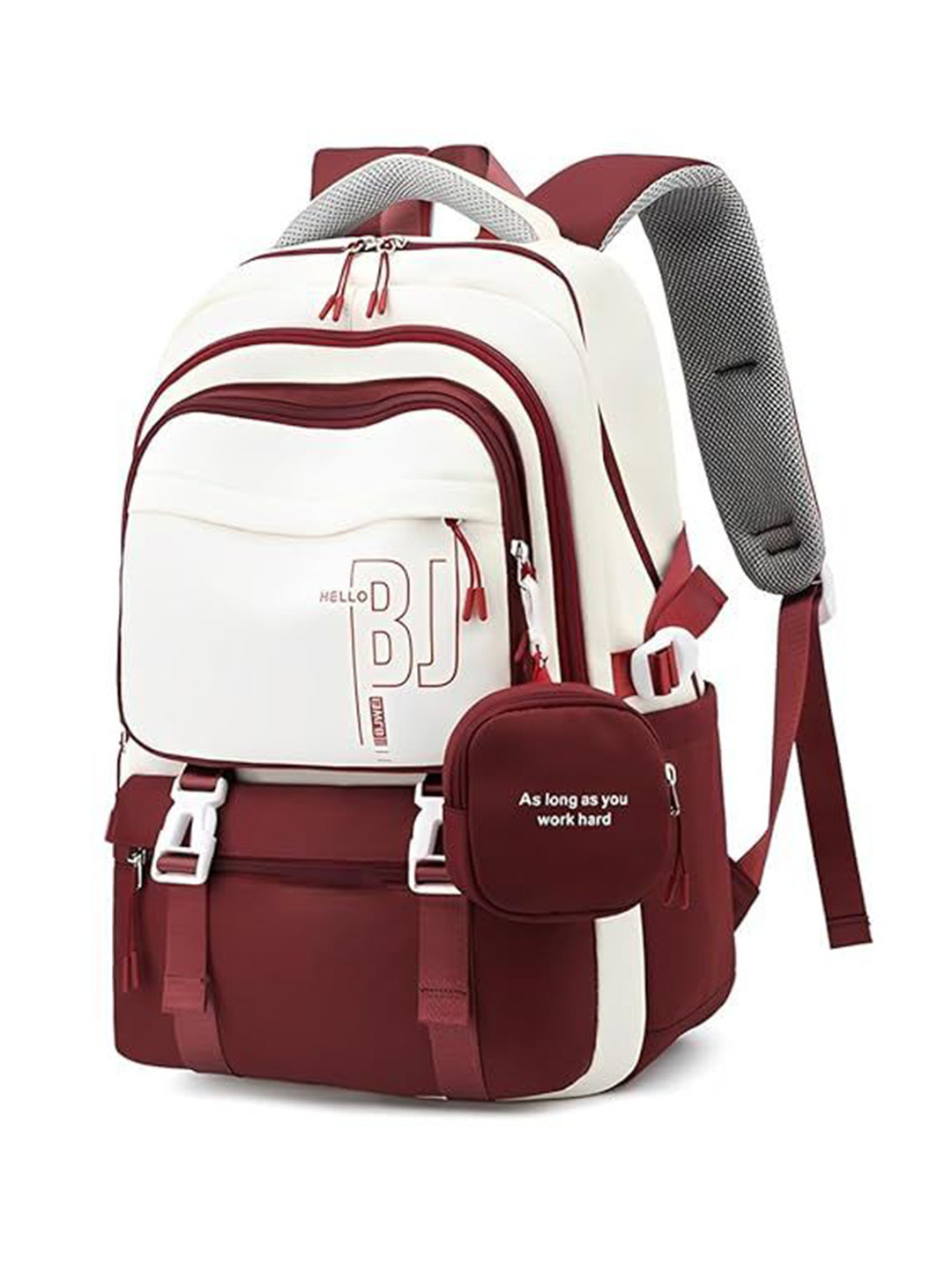 Red Lemon Kids School Backpack With Pouch Nylon Multi Compartment