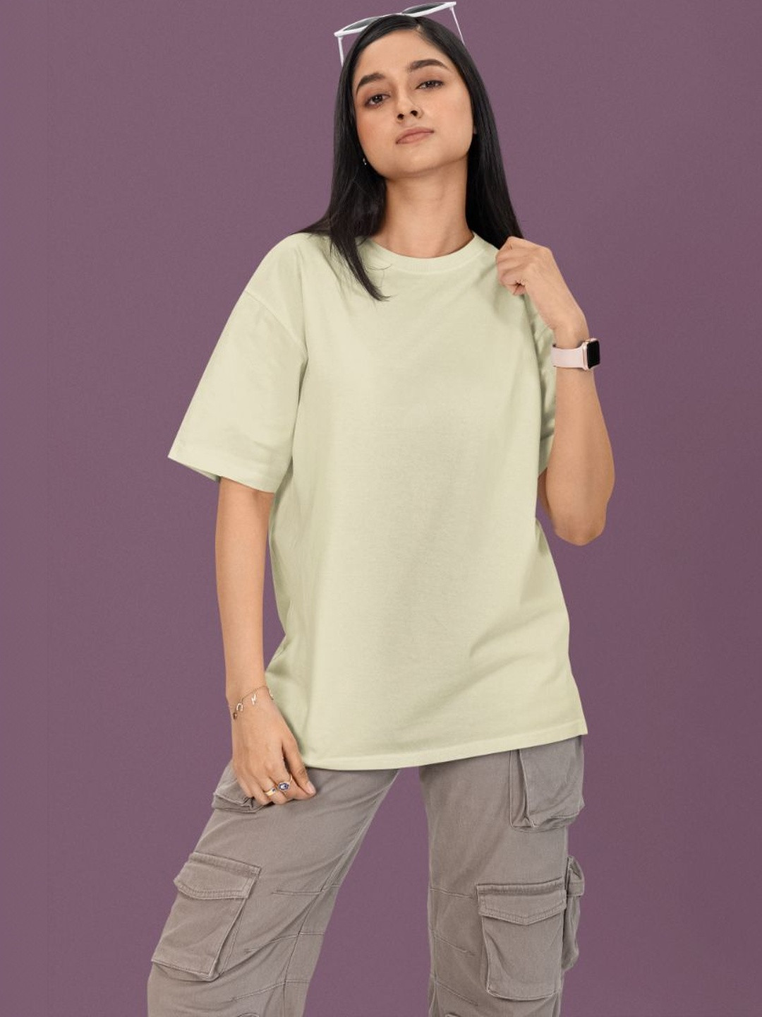 Incrroect Women Round Neck Short Sleeves Cotton Oversized T-shirt