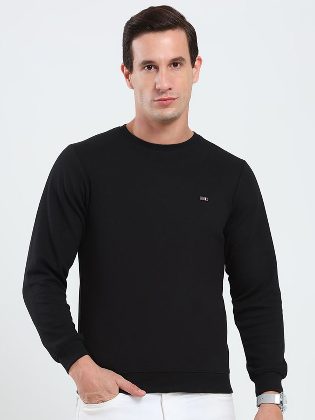 ARRAY Men Solid Full Sleeves Cotton Sweatshirt