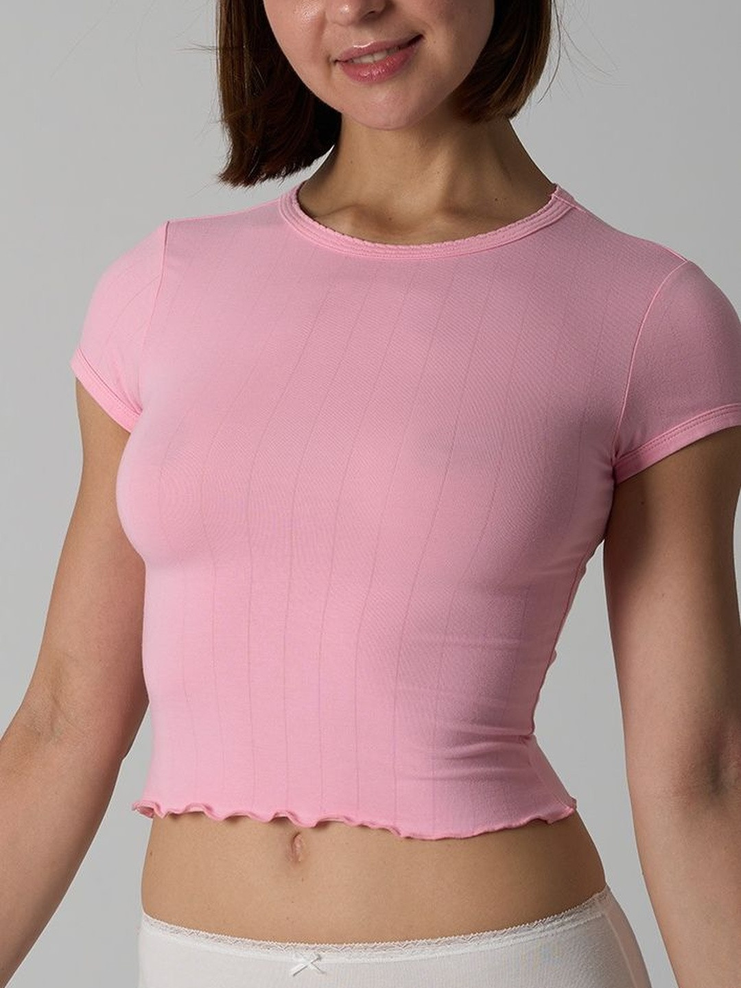 LULU & SKY Lettuce Trim Round Neck Short Sleeve T-shirt