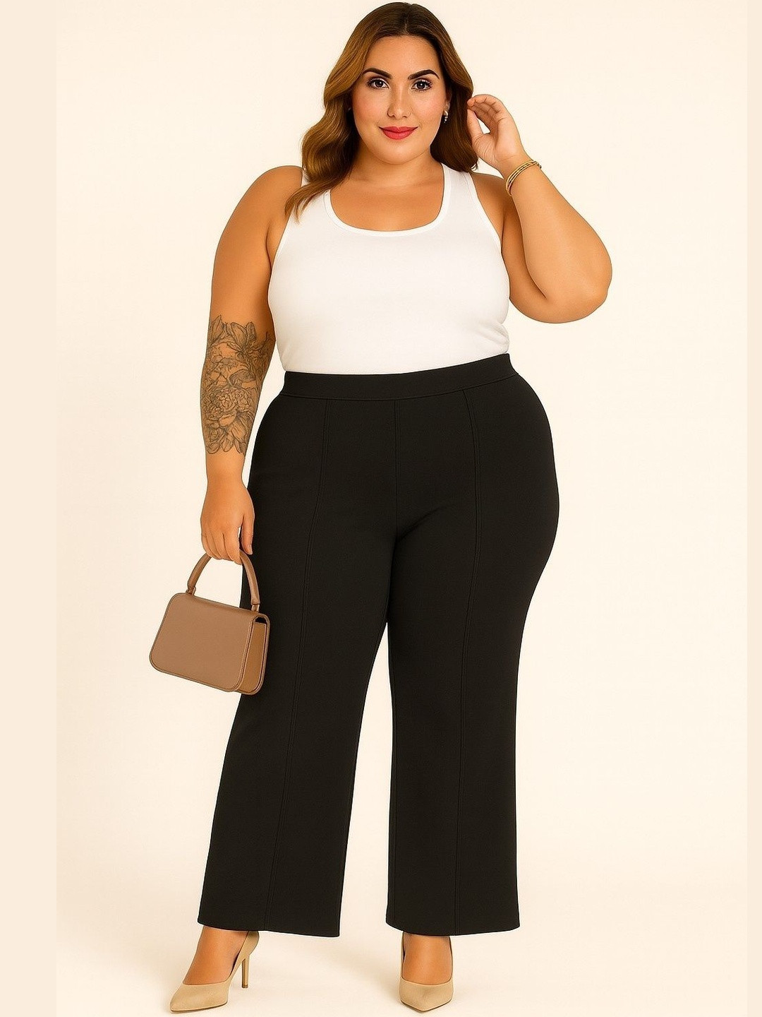 CHROME & CORAL Women Plus Size Bootcut Mid-Rise Track Pants
