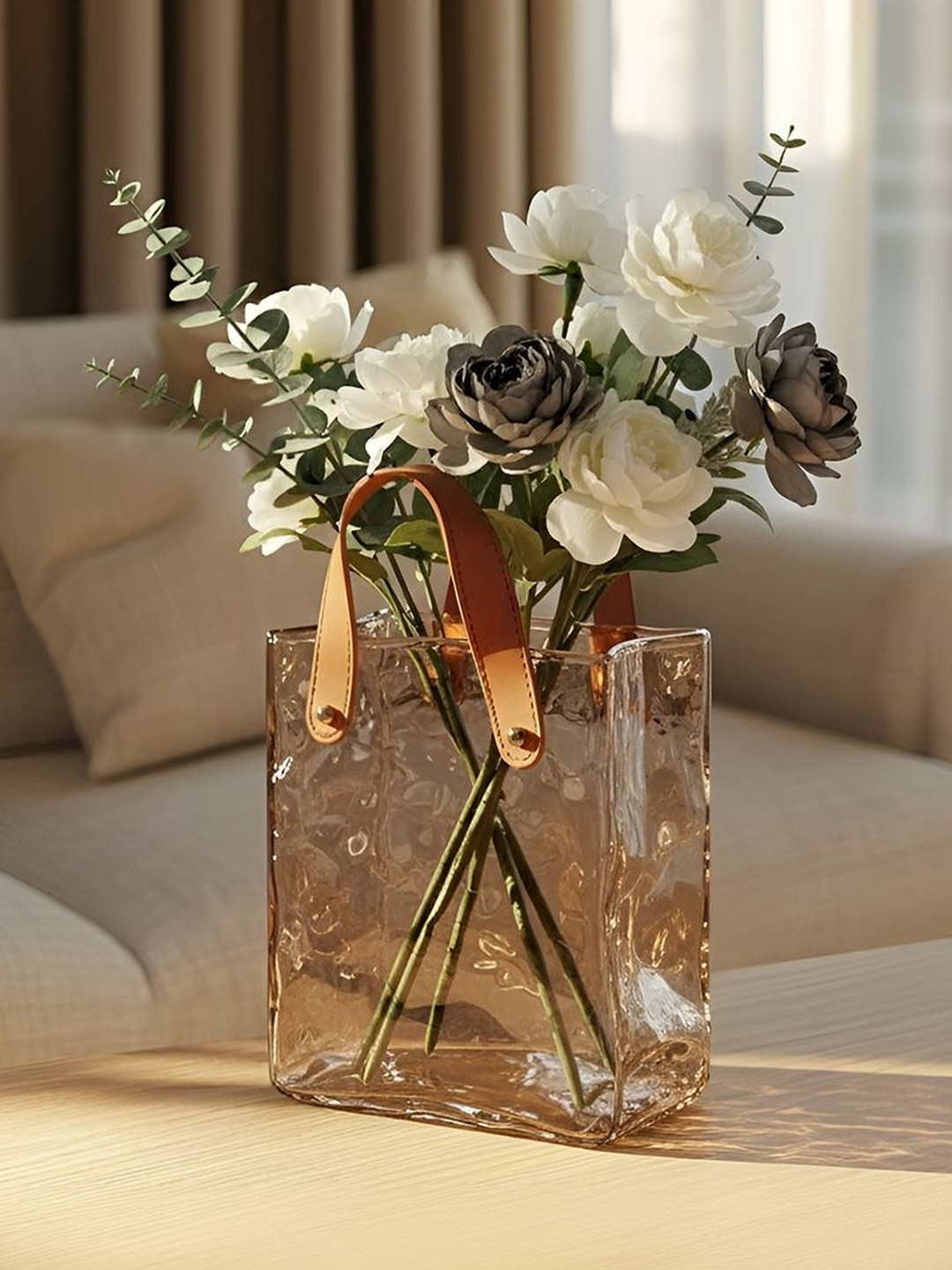 AARVI DECOR STUDIO Tote Brown Textured Flower Vase