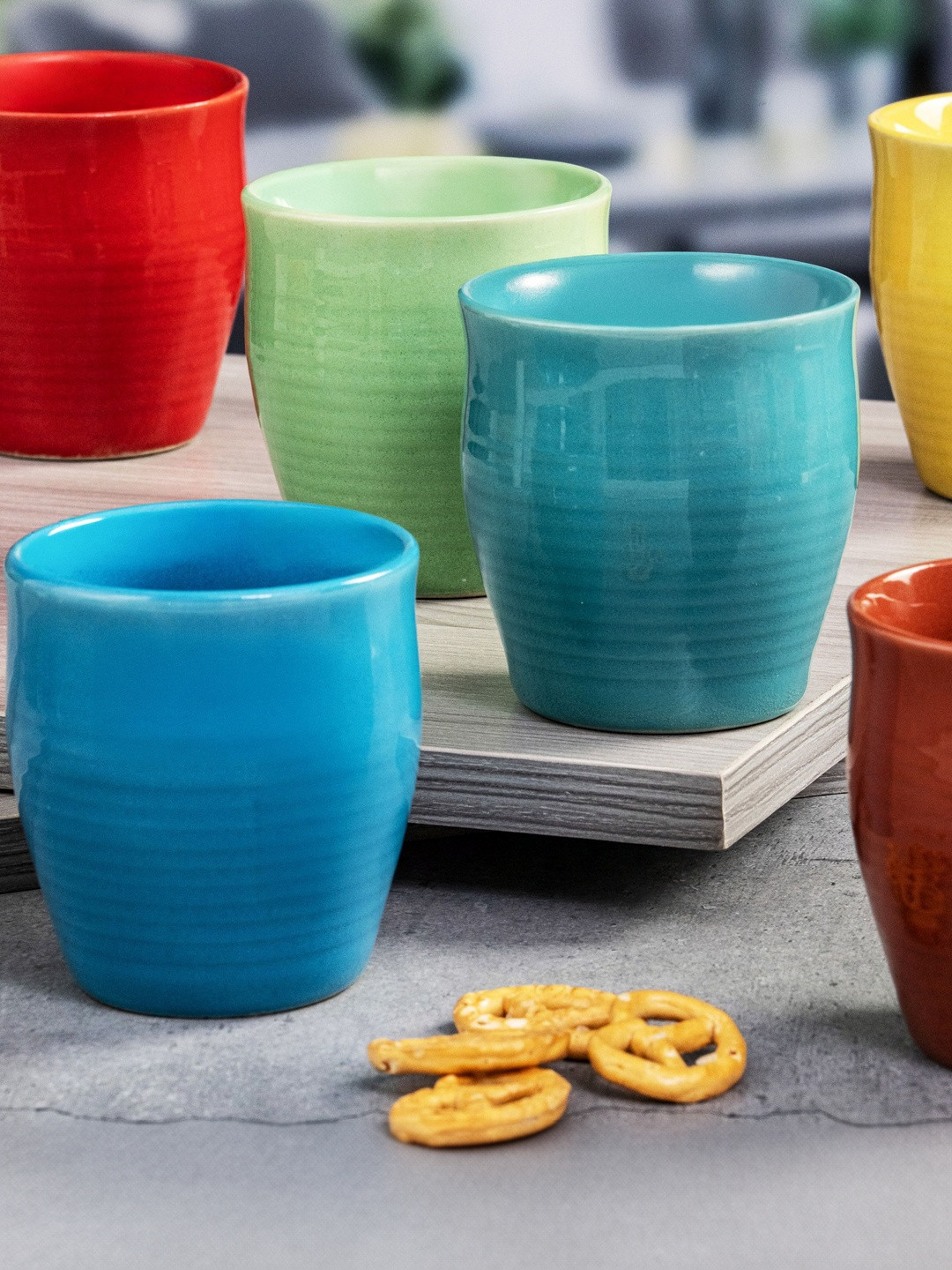 Roxx Green & Blue Solid Ceramic Glossy Mugs Set of Cups and Mugs