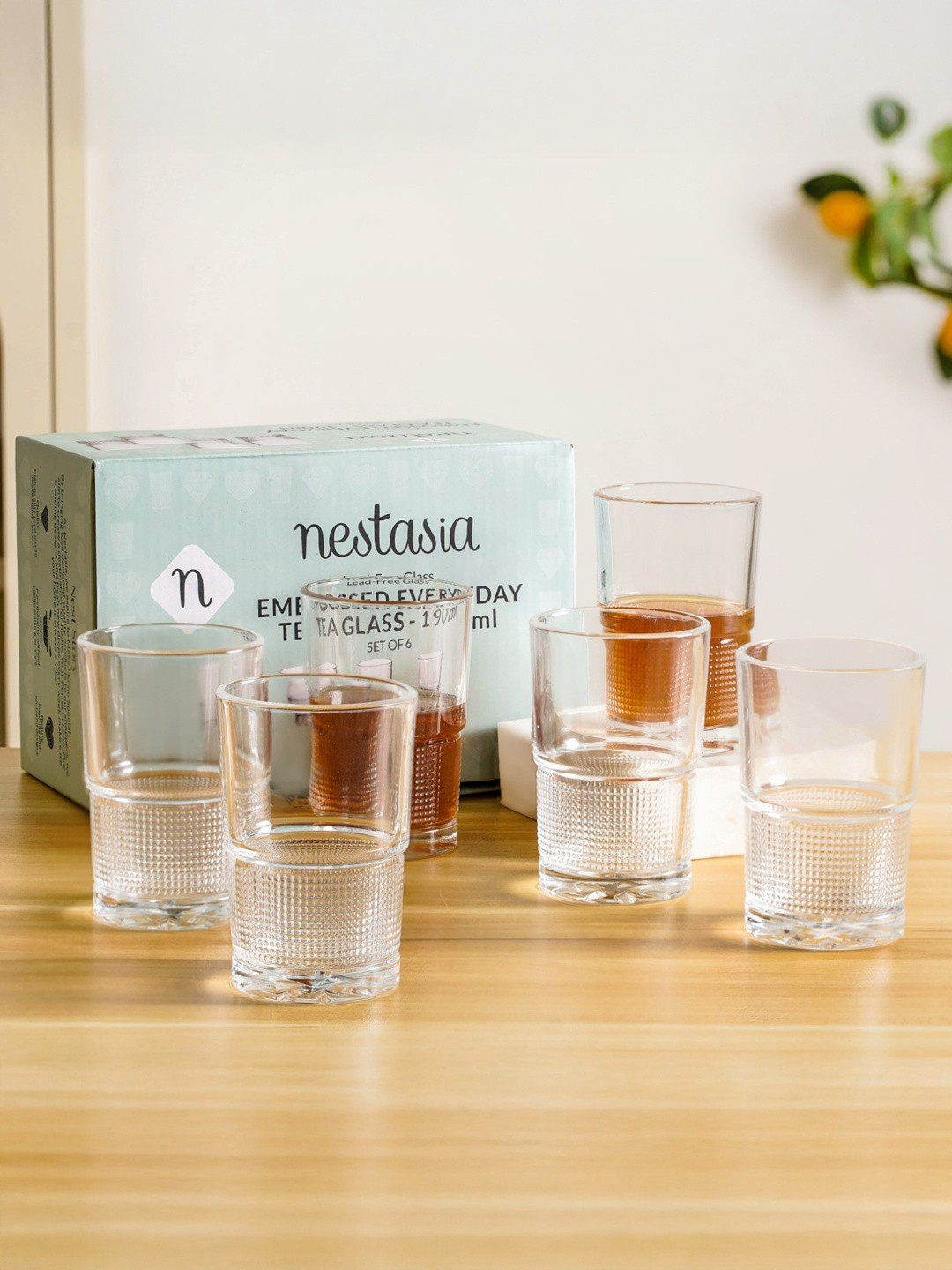 Nestasia Transparent 6 Pieces Textured Glass Mugs 190ml Each