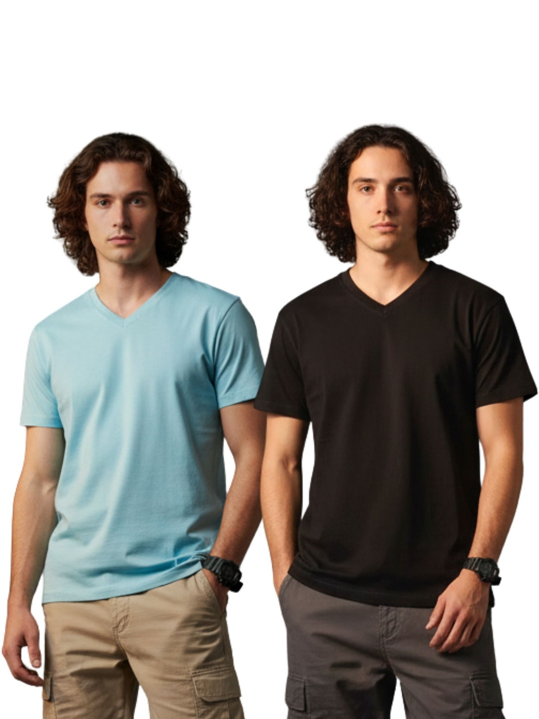 OUTLAWS Men Pack Of 2 V-Neck Bio Finish T-shirt