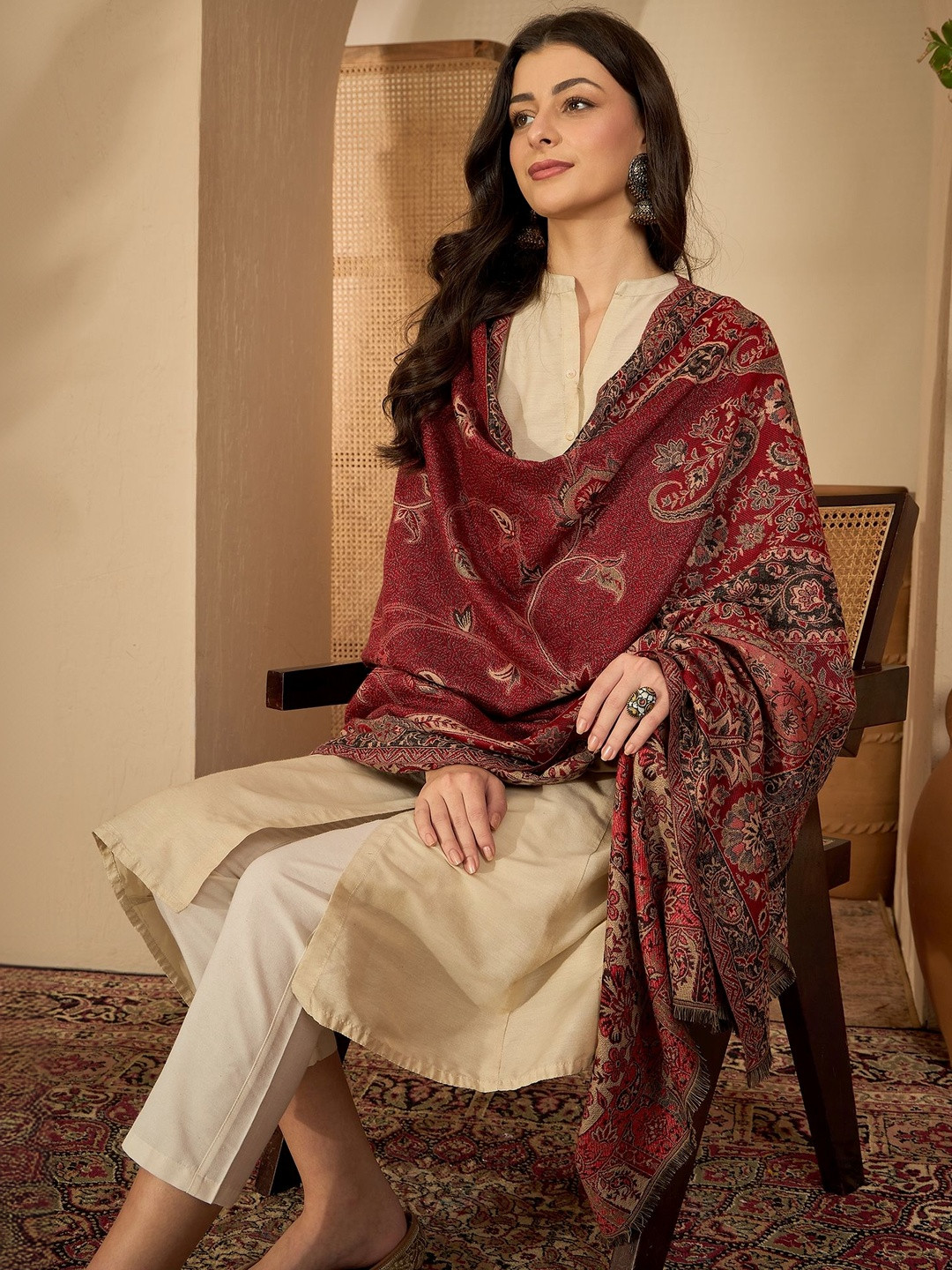 Sangria Paisley Woven Shawl