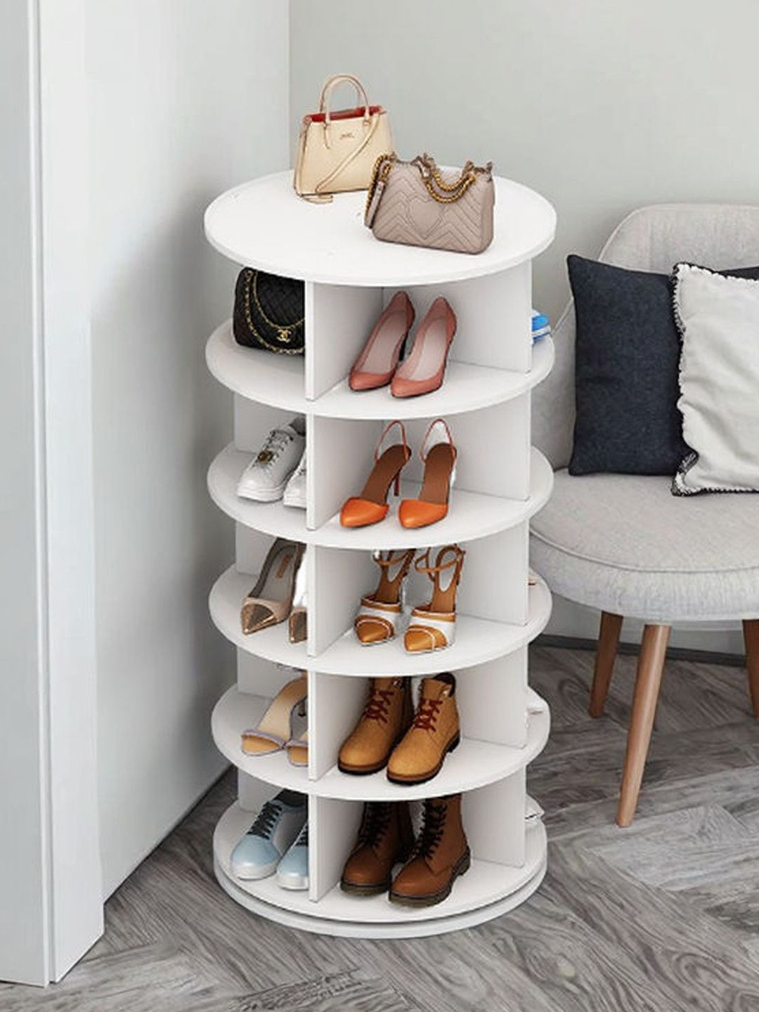 THE ARTMENT White 5 Tier Twist- Rotating Wooden Organisers