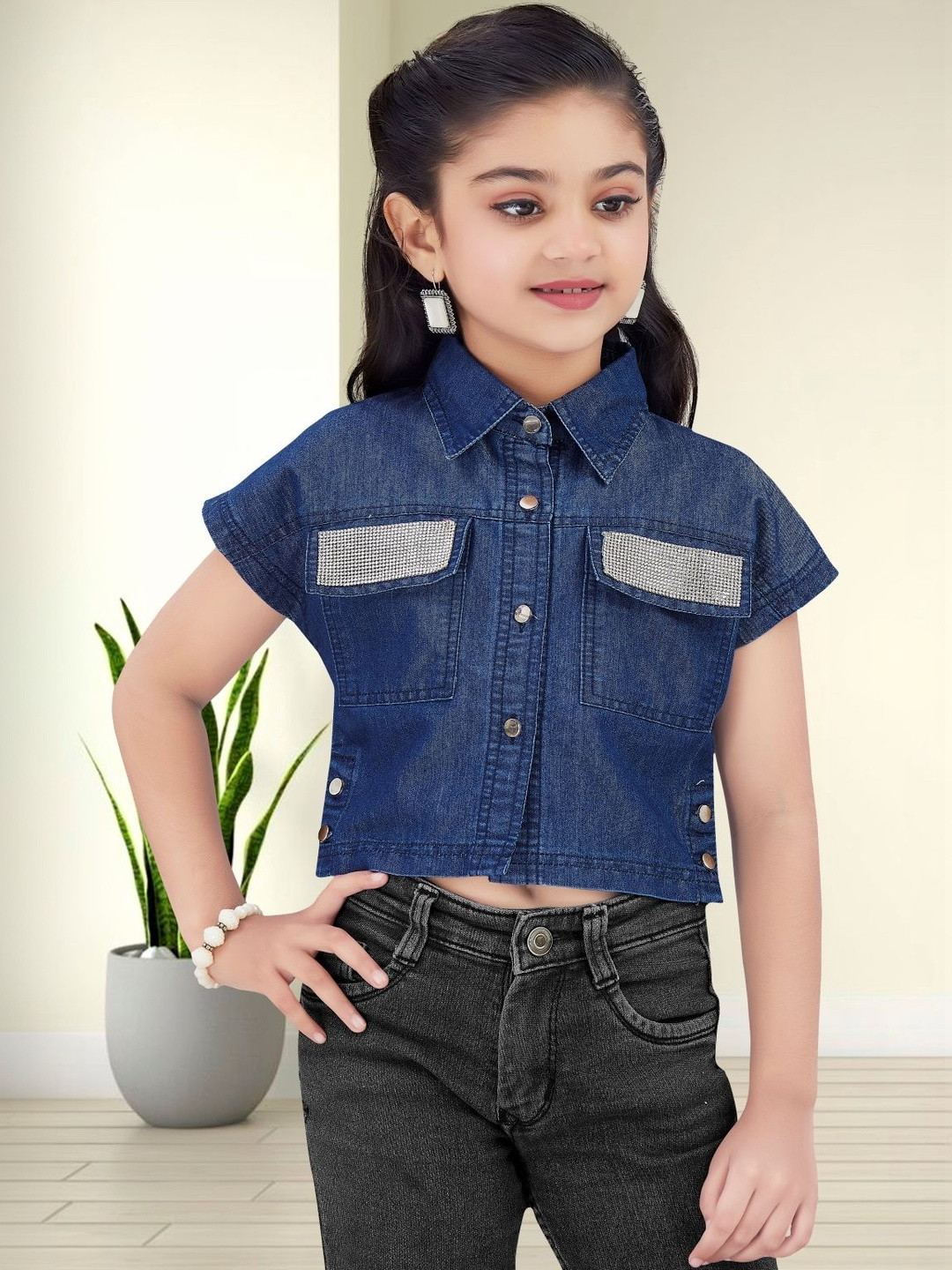 Lei-Chie Cotton Shirt Style Half Sleeves Top