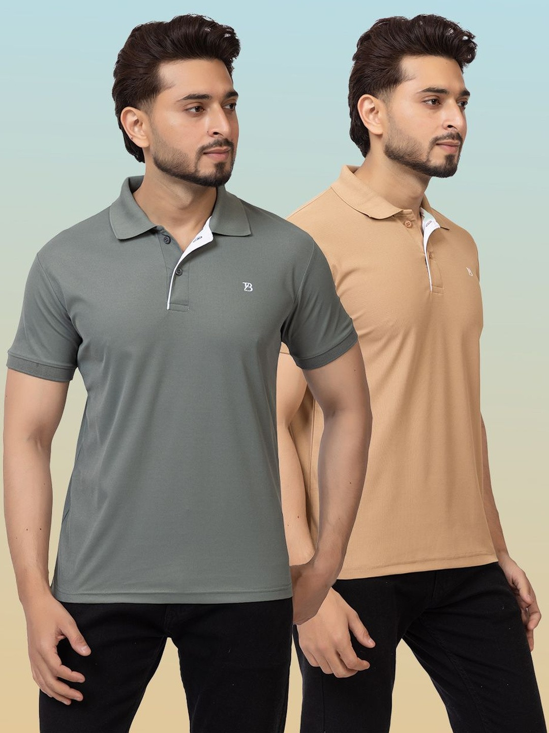 GEE 5 Pack of 2 Men Brand Logo Polo Collar Short Sleeve T-shirt