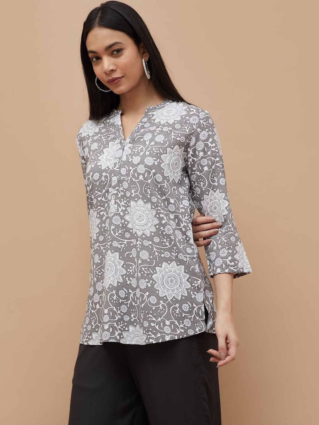 Melange by Lifestyle Botanical Printed Pure Cotton Kurti