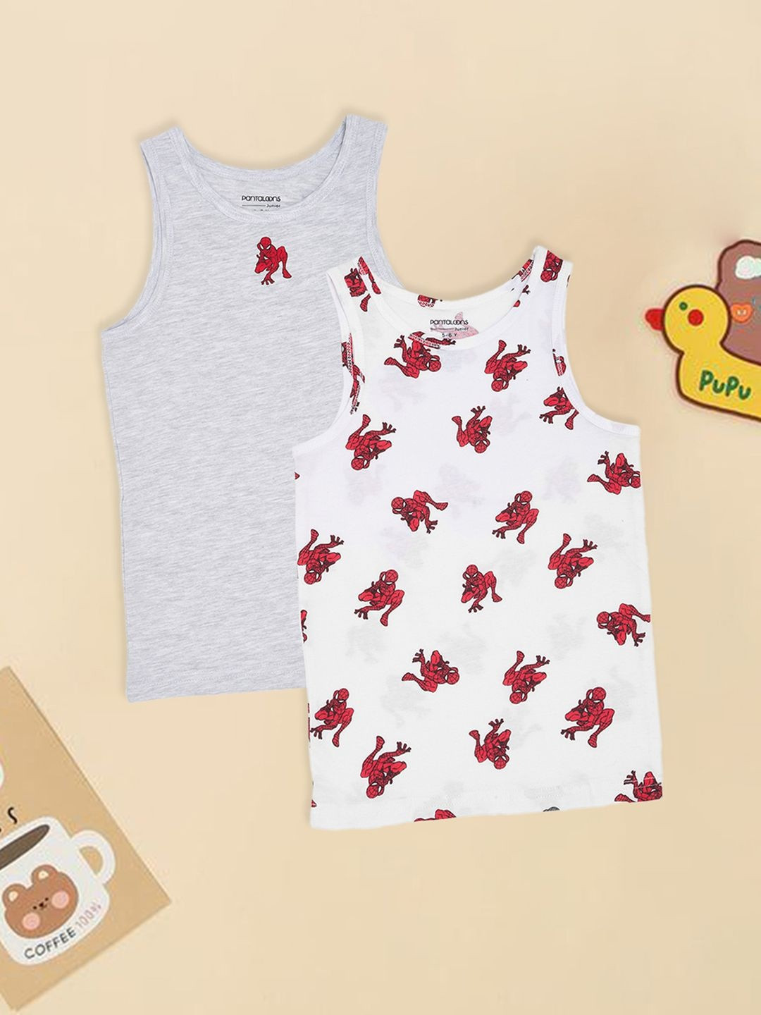 Pantaloons Junior Boys Pack Of 2 Spiderman Printed Pure Cotton Basic Innerwear Vests