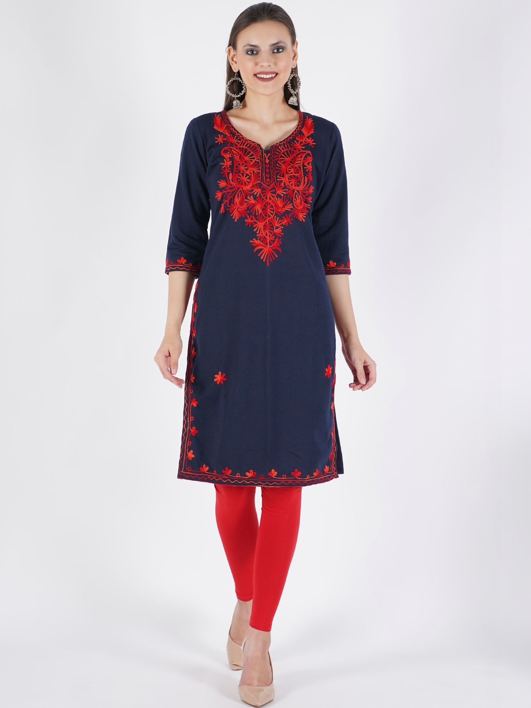 ZEROZABAR  Ethnic Motifs Embroidered Woolen Kurti