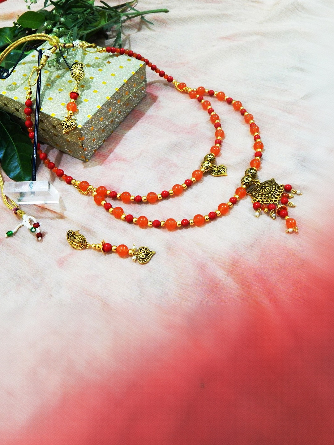 Jaya Vision Jewelry Gold-Plated Pearls Beaded Necklace and Earrings