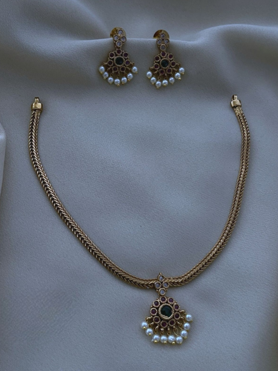Hikaru Gold-Plated American Diamond Stone-Studded & Beaded Jewellery Set