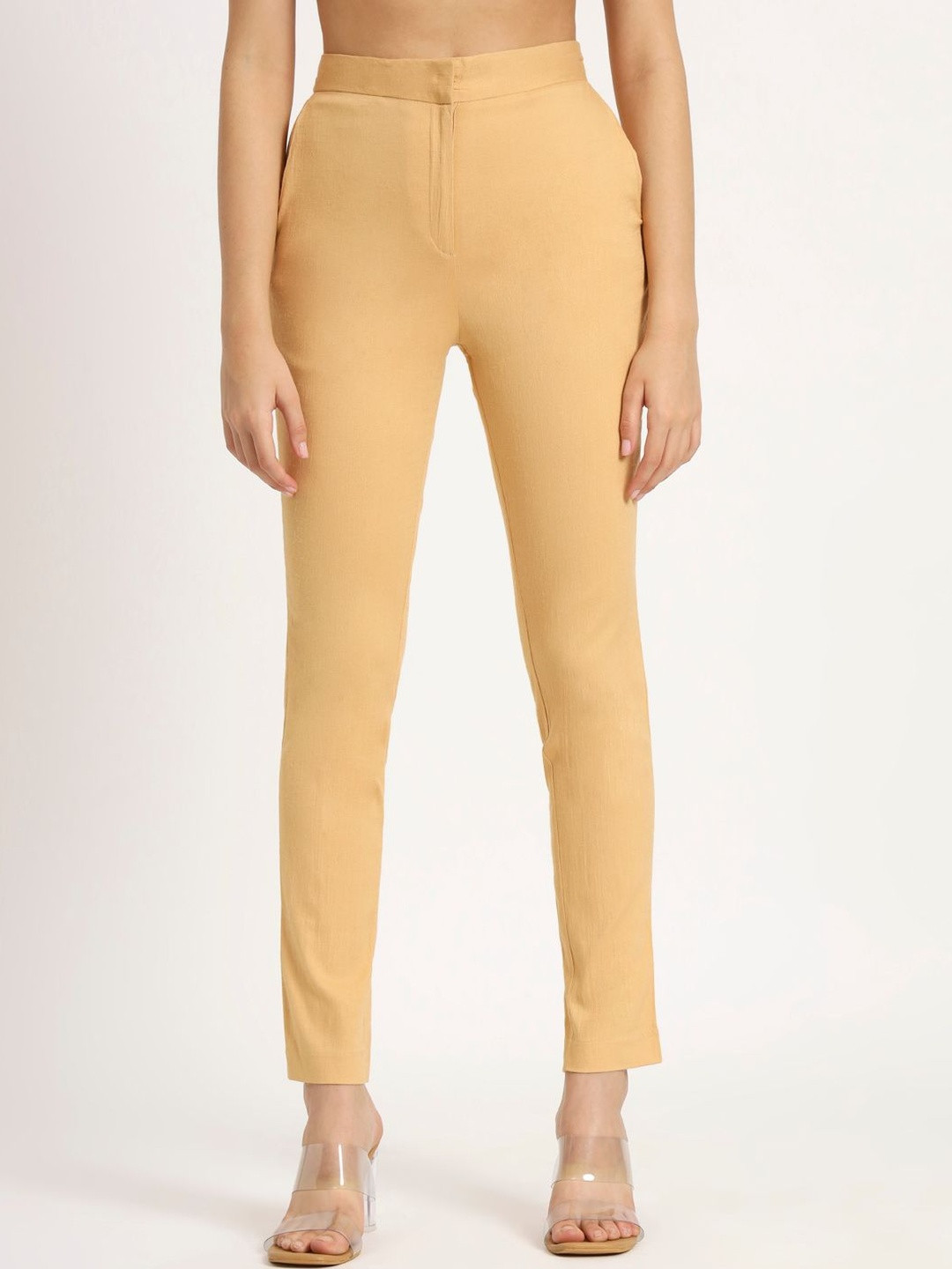 besolid Tailored Women Mid-Rise Plain Super Slim Fit Cigarette Trousers