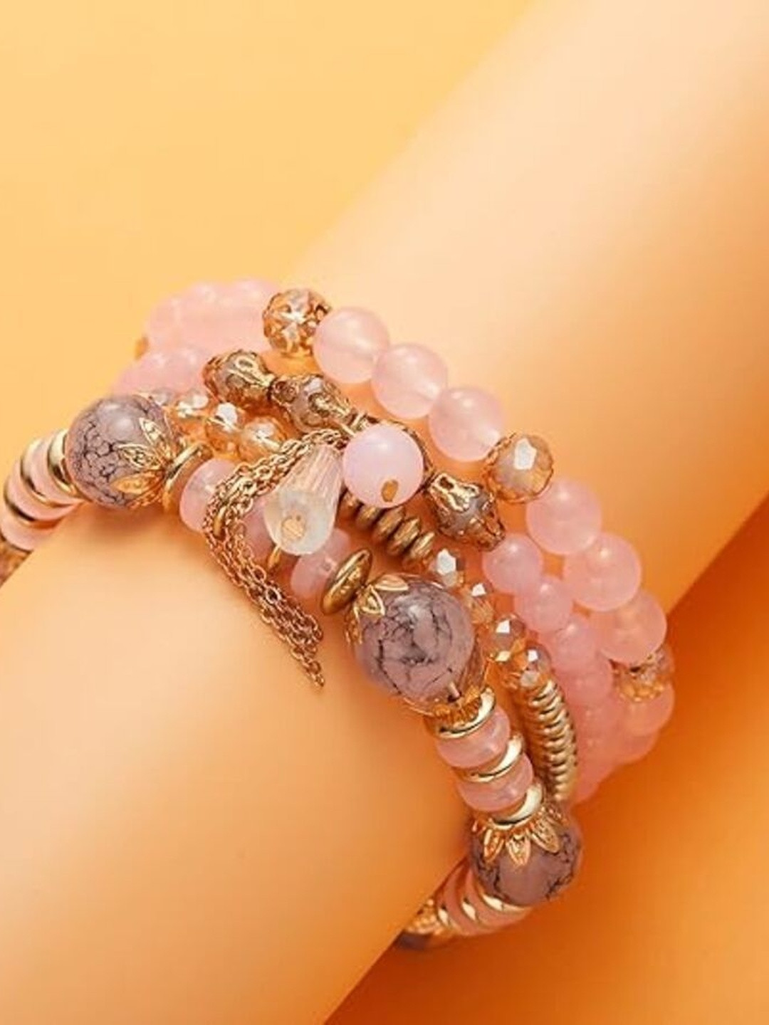 DressBerry Set Of 4 Artificial Beaded Elasticated Stretch Bracelets