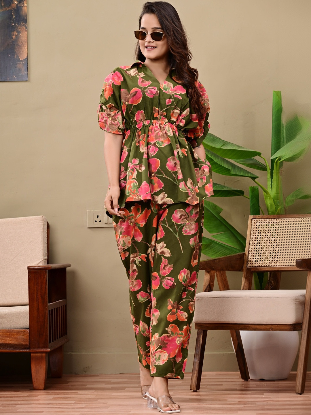 ANEEMA Pure Cotton Printed Tunic With Trousers Co-Ords