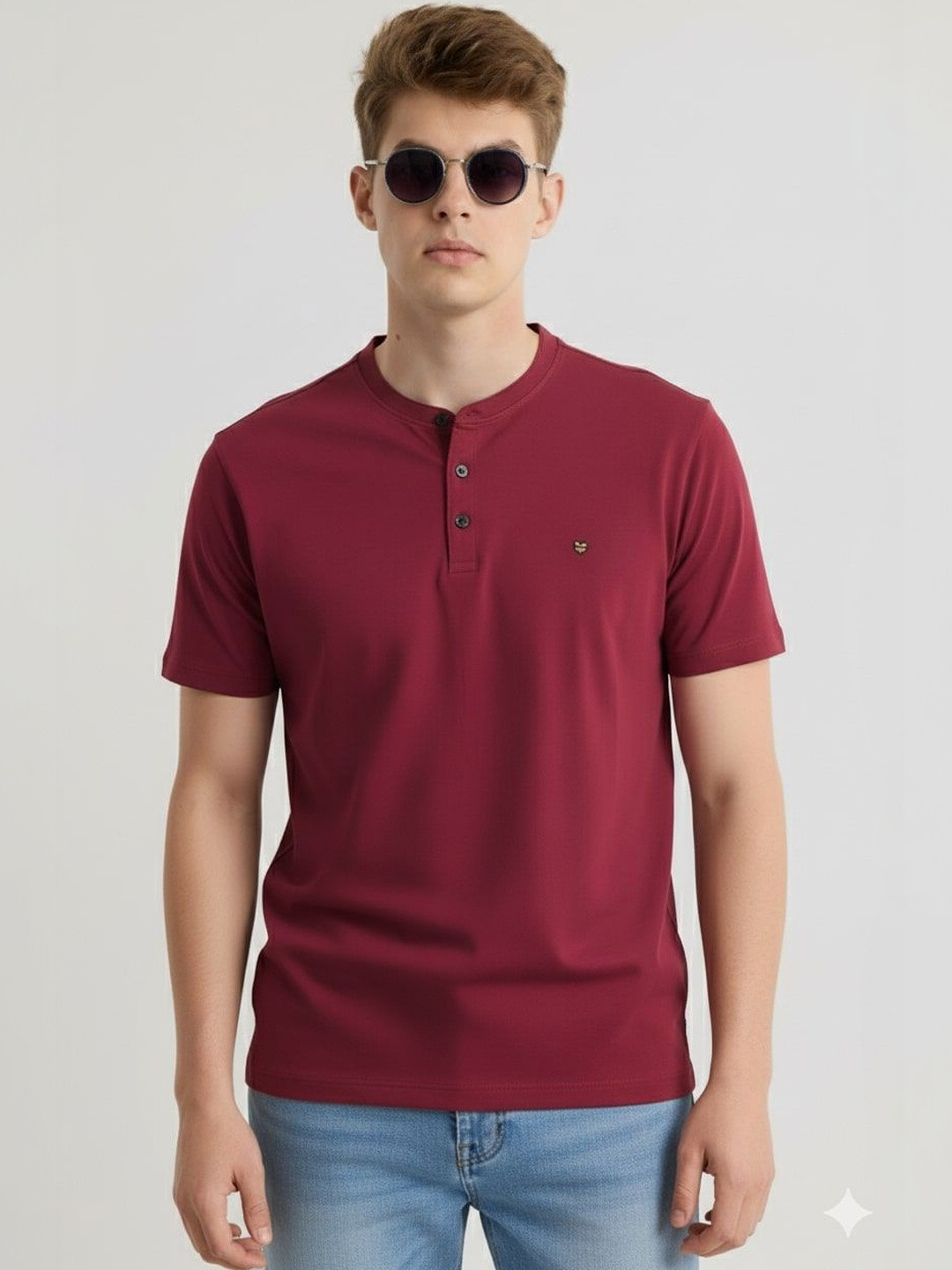 JAI TEXTILES Men Henley Neck Slim Fit T-shirt