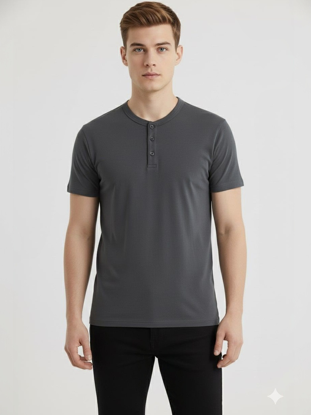 JAI TEXTILES Men Henley Neck Slim Fit T-shirt