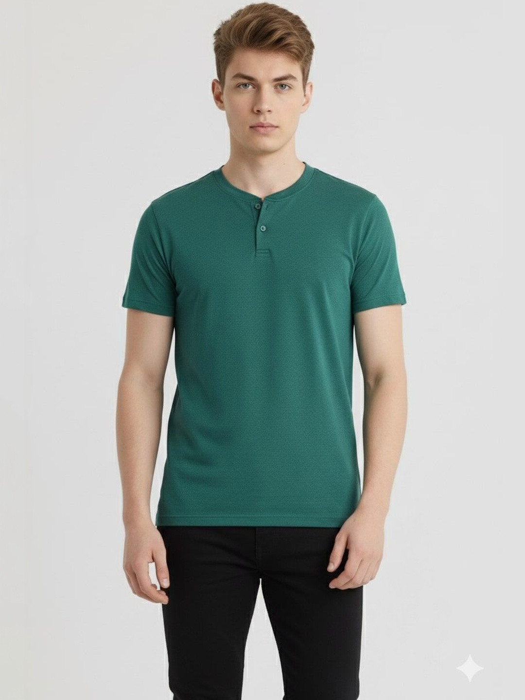 JAI TEXTILES Men Henley Neck Short Sleeve Slim Fit T-shirt