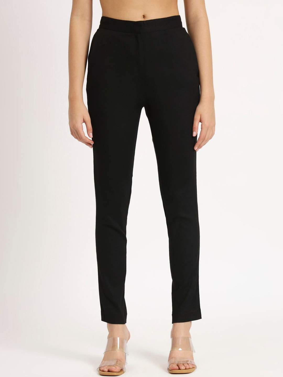 besolid Tailored Women Mid-Rise Plain Super Slim Fit Cigarette Trousers