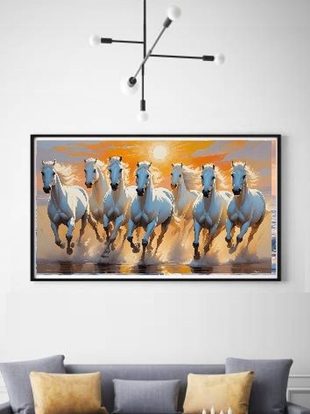 PixelAura White & Red Printed Paper Seven Horses Vastu Wall Sticker