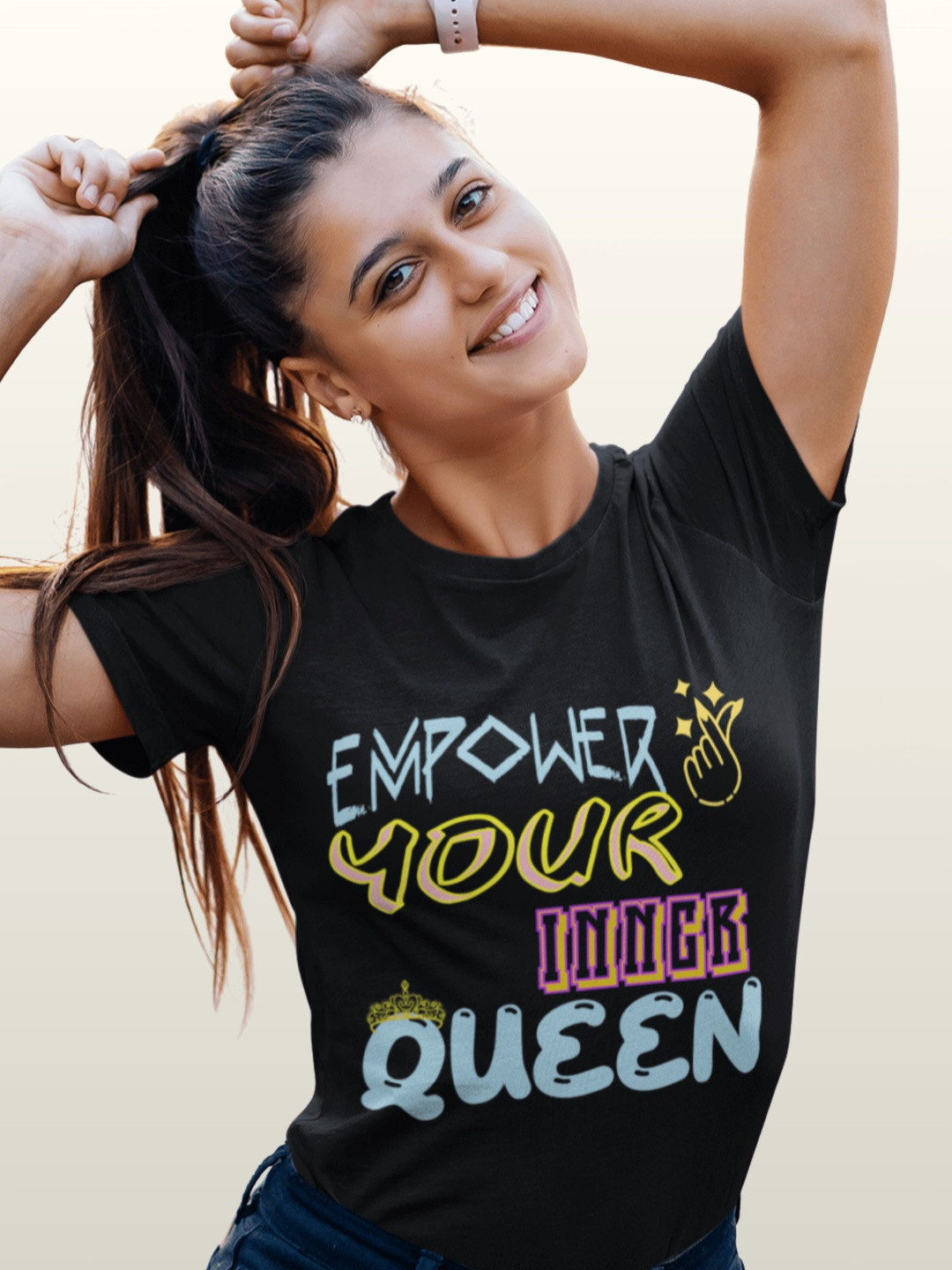 Tee Fusion Women Typography Printed Round Neck Short SleeveSlim Fit T-shirt