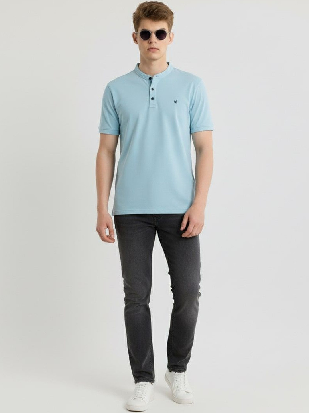 JAI TEXTILES Men Mandarin Collar Slim Fit T-shirt