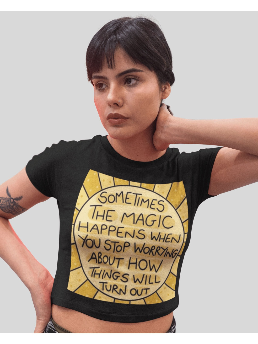 Tee Fusion Women Typography Printed Slim Fit Short Sleeves Crop T-shirt