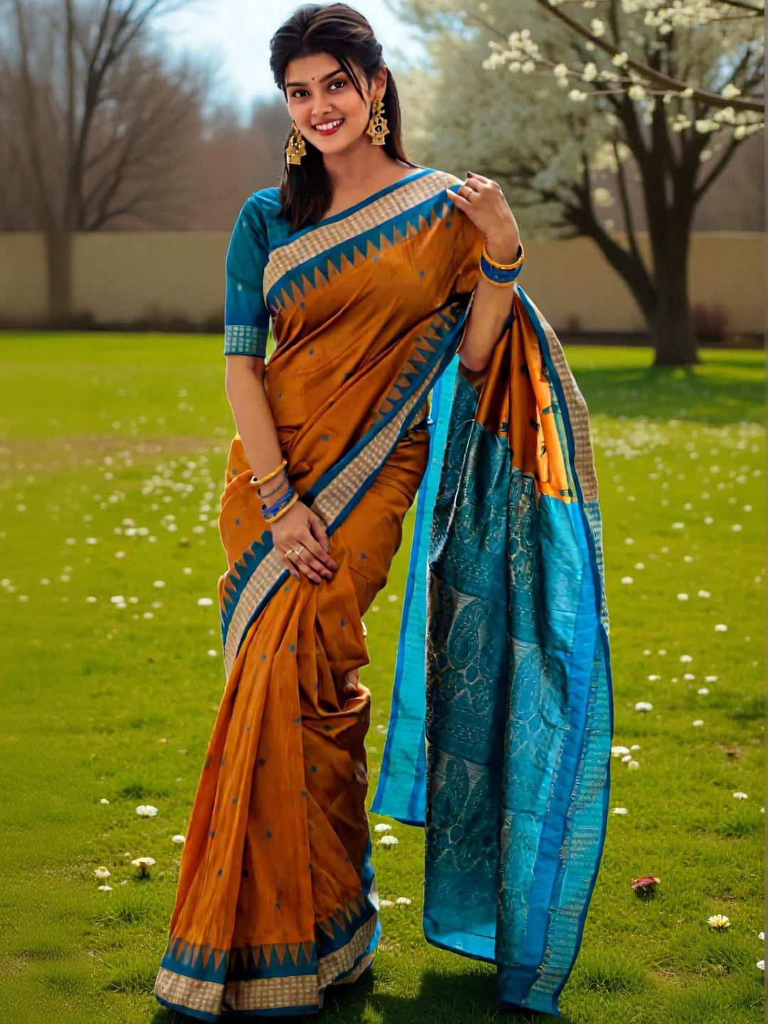 ETHNIC ODISHA HANDLOOM Ethnic Motifs Art Silk Sambalpuri Saree