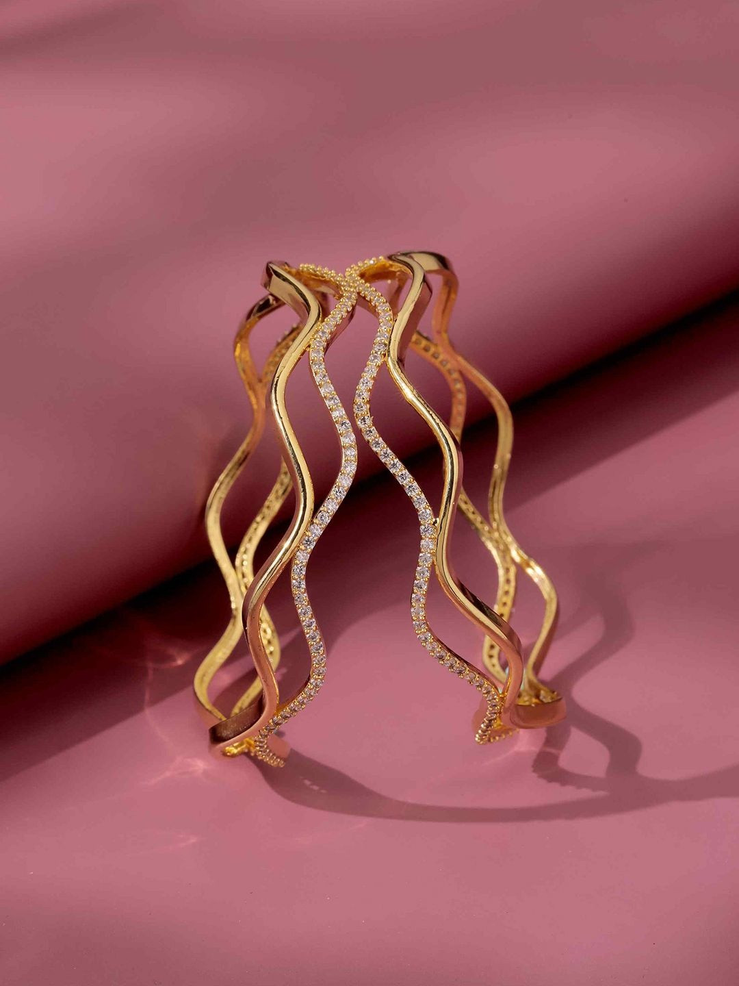 Voylla Elegance Twilight Set Of 2 Gold-Plated American Diamond And CZ Studded Bangles