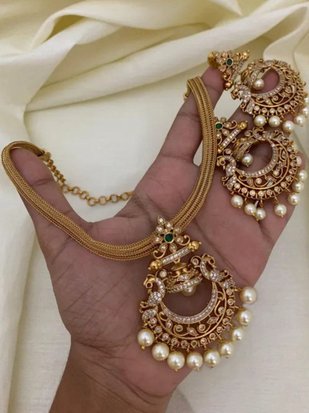 Hikaru Gold-Plated American Diamond Stone-Studded & Beaded Jewellery Set