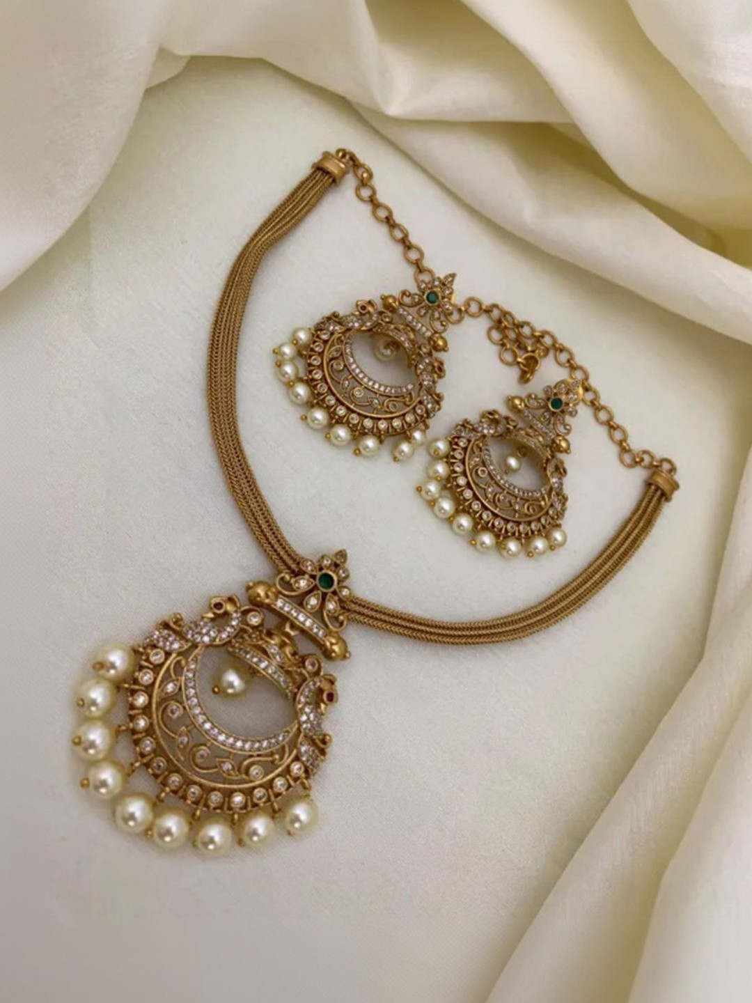 TEEMEX Gold-Plated American Diamond Stone-Studded Jewellery Set