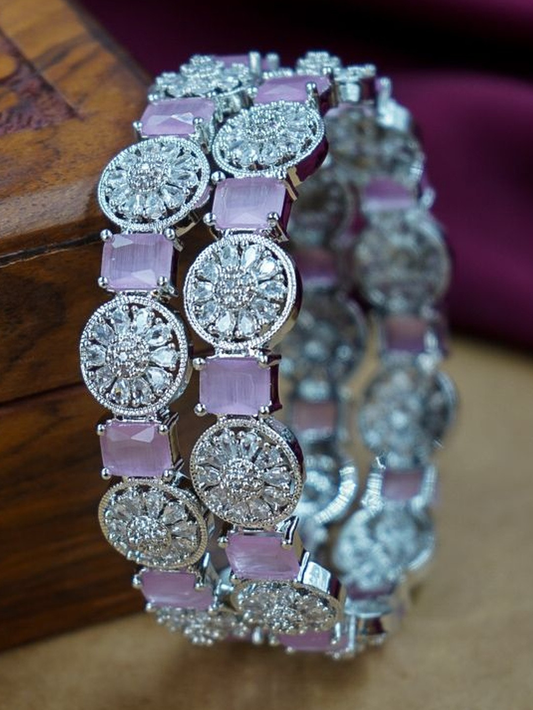 HOUSE OF JEWELERY Set Of 2 American Diamond-Studded Bangles