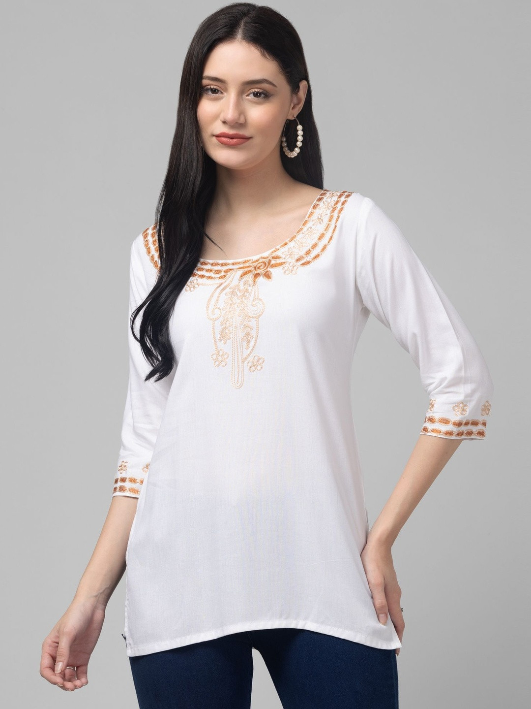 TRENDY ERA Ethnic Motifs Embroidered Handloom Kurti