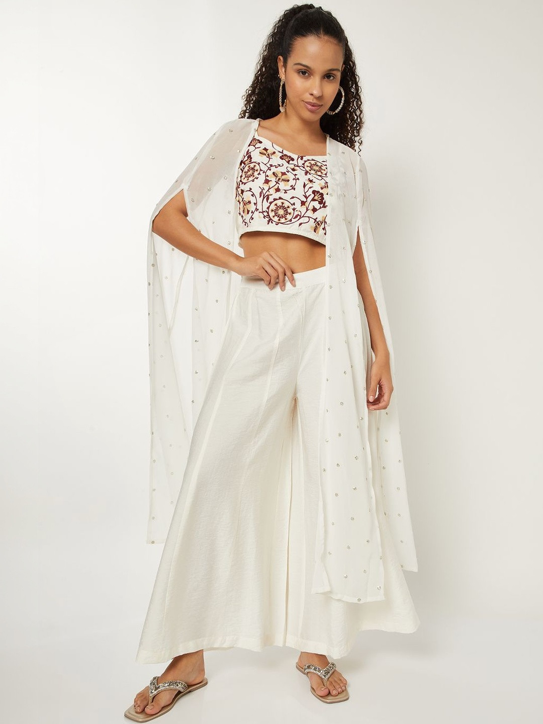 max Women Floral Embroidered Regular Beads and Stones Top with Palazzos & With Dupatta