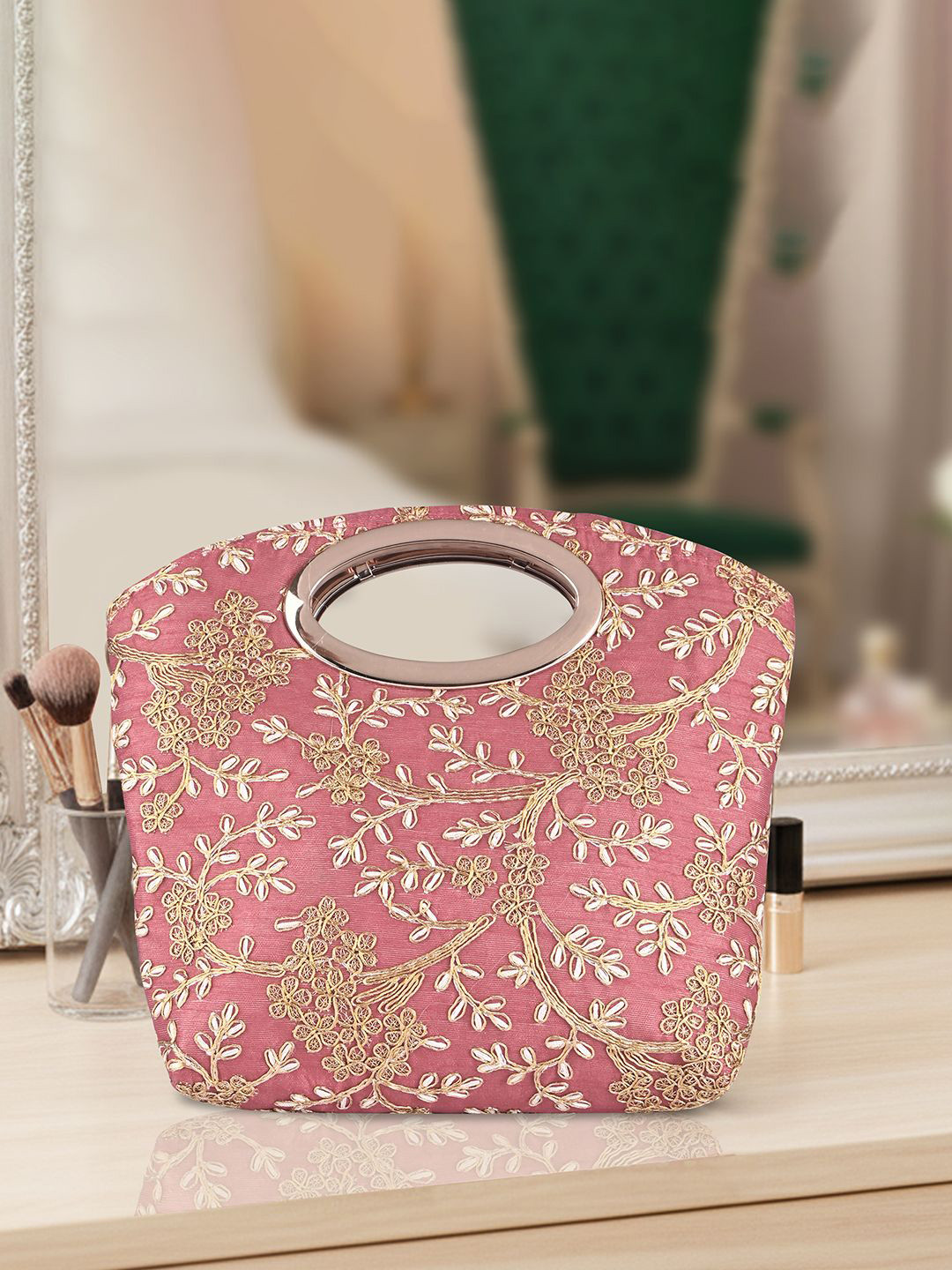 Kuber Industries Polyester Floral Structured Handheld Bag