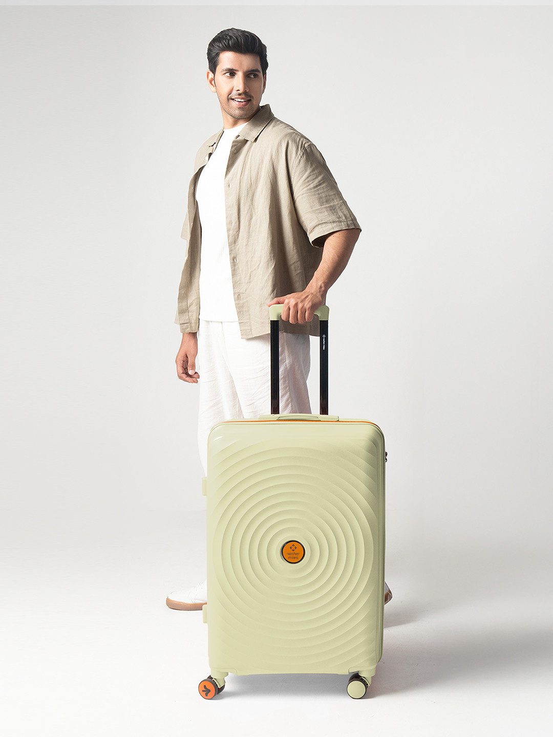 Nasher Miles Goa Hard-Sided Polypropylene Medium Cream Trolley Bag - 24 Inch (65 cm)