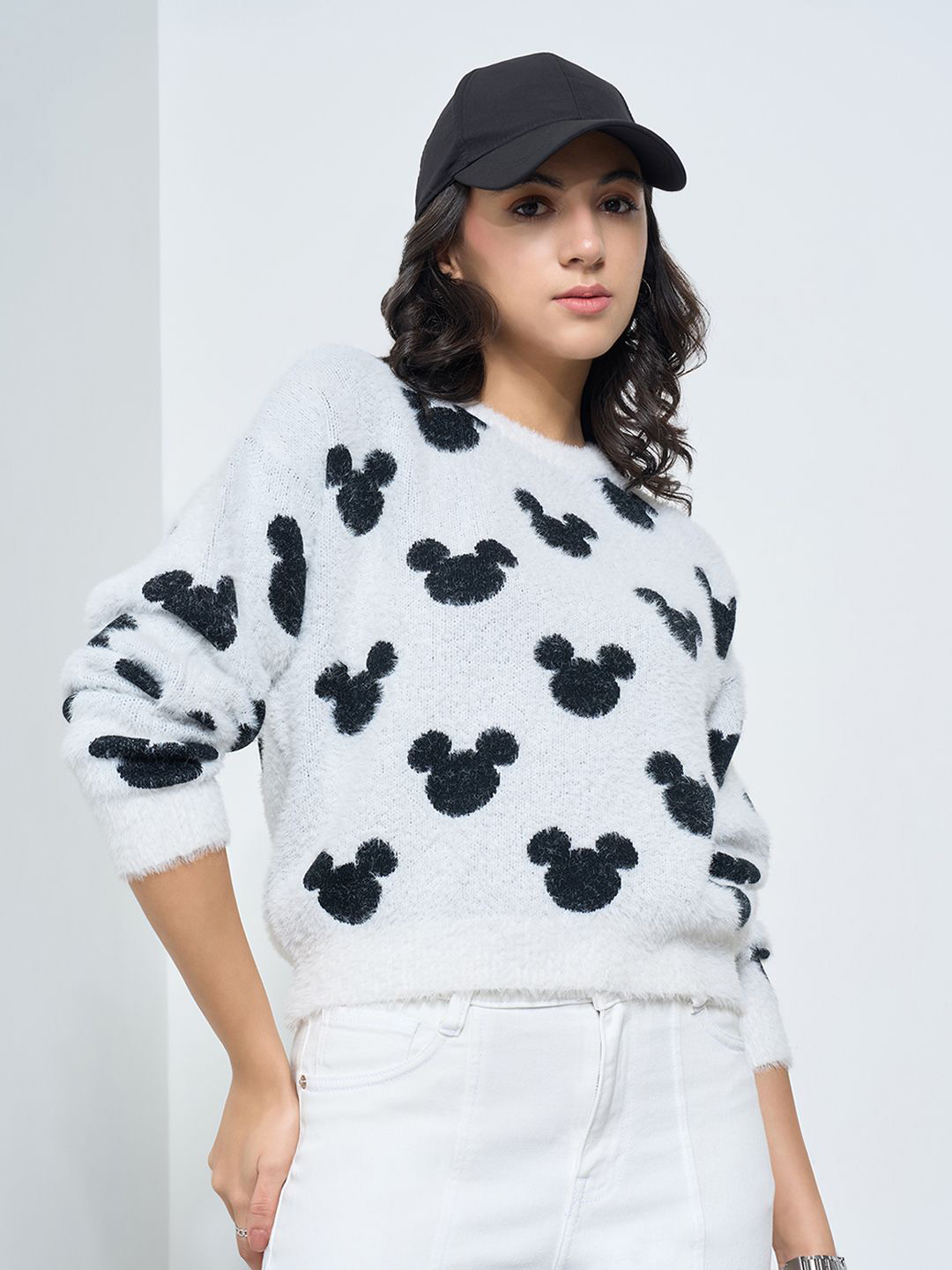 SF JEANS by Pantaloons Women Printed Crop Pullover with Fuzzy Detail