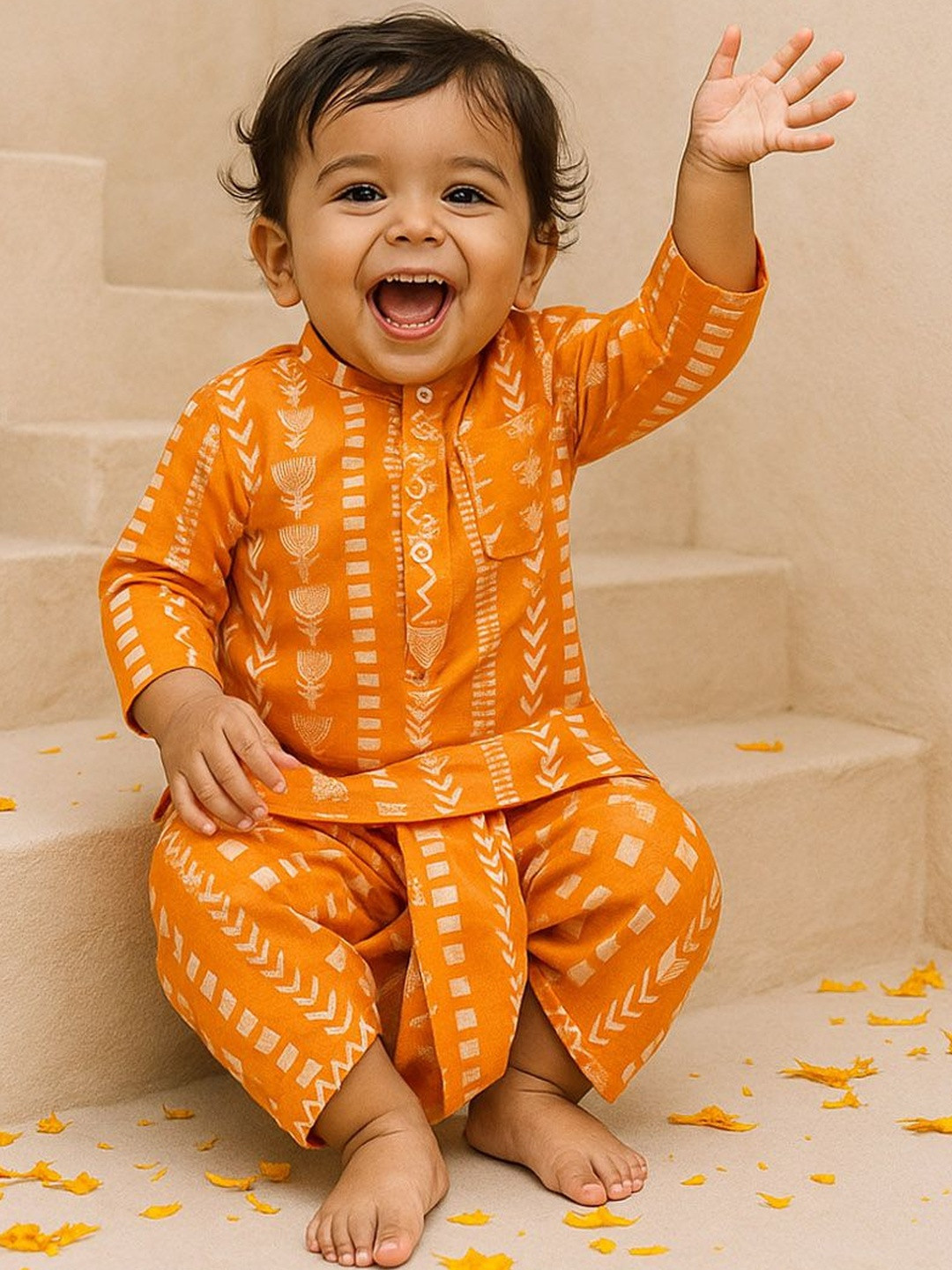 Somersault Infant Boys Geometric Printed Pure Cotton Kurta Dhoti Set